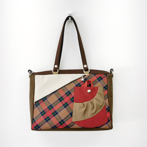 2WAY BAG Square  * Beige Red Check（2WAY 四角型・ベージュと赤チェック柄）