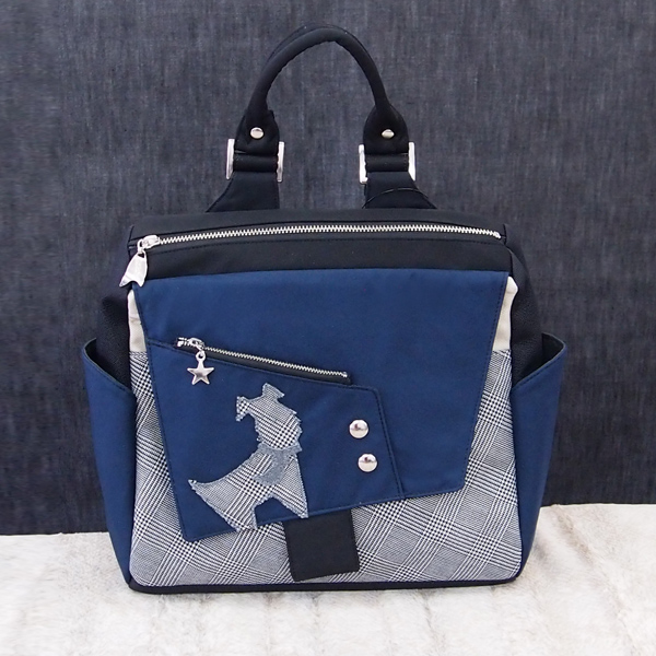 Square Backpack S * Navy & Dog（四角いリュックS・紺と犬）