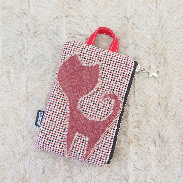 IC Card & Key Case L * Soft Red Cat（カード&キーケース・淡い赤とねこ）