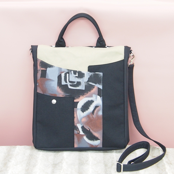 2WAY BAG Long * Pink Gray painting （2WAY 縦長・ピンクとグレーの絵画風）