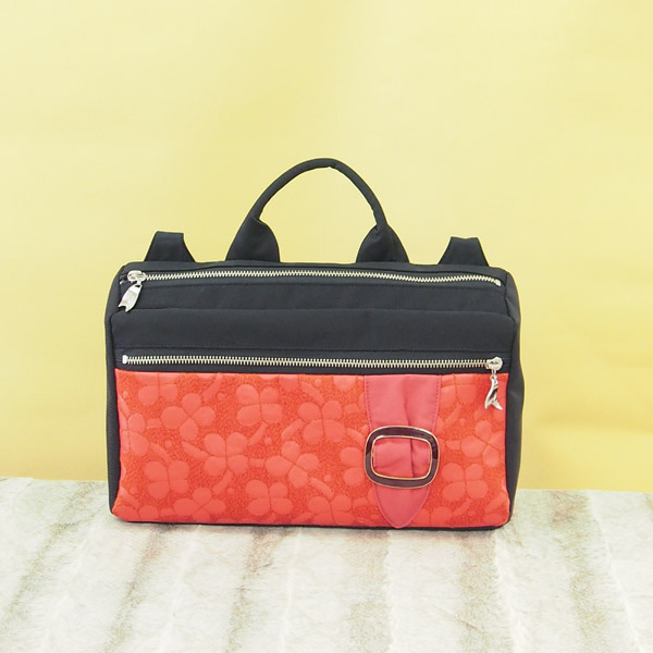 Square Shoulder * Vermilion Flower Leather（四角型ショルダー・朱色の花柄レザー）