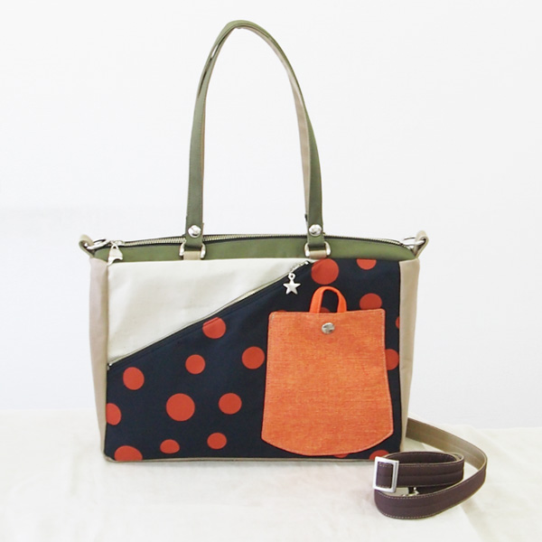 2WAY BAG Square  * Navy Orange Dot（2WAY 四角型・紺オレンジドット）