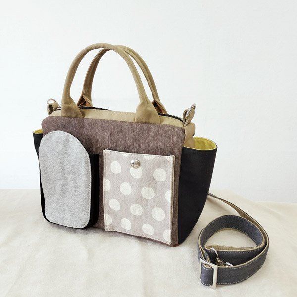 2WAY BAG Square S  *  Brown & Gray Dot（2WAY 四角型S・茶とグレードット）