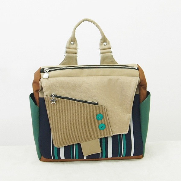 Square Backpack S * Blue Green Stripe（四角いリュックS・青緑ストライプ）