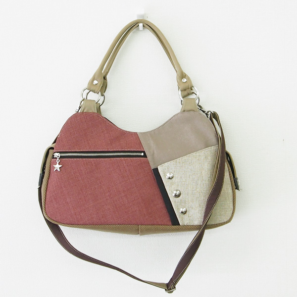 2WAY BAG shape M * Dark Pink & Beige（2WAY M型・ダークピンクとベージュ）