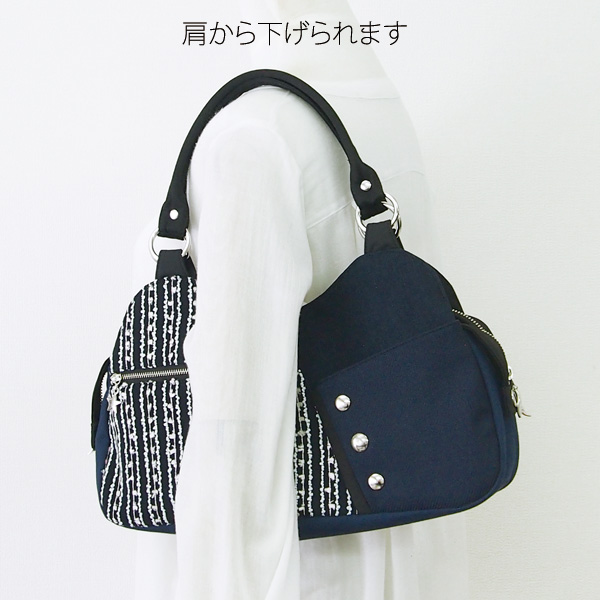 2WAY BAG shape M * Navy Fancy Ribbon（2WAY M型・ファンシーリボンと紺）