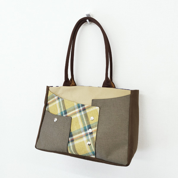Square Tote Bag * Yellow Check（四角いトートバッグ・黄色チェック柄）
