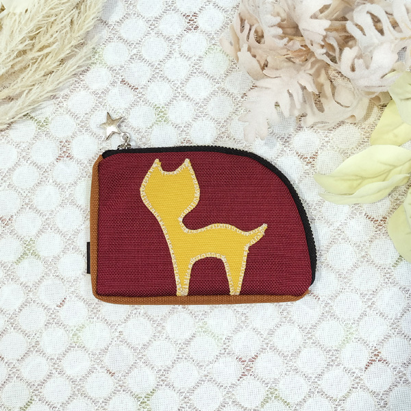 Card Case * Dark Red Cat（カードケース・ダークレッドとネコ柄）