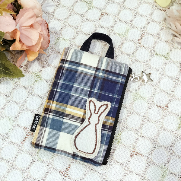 IC Card & Key Case * Blue Check & Rabbit（カード&キーケース・水色チェックとうさぎ）