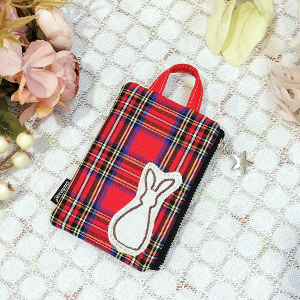IC Card & Key Case * Red Check & Rabbit（カード&キーケース・赤チェックとうさぎ）