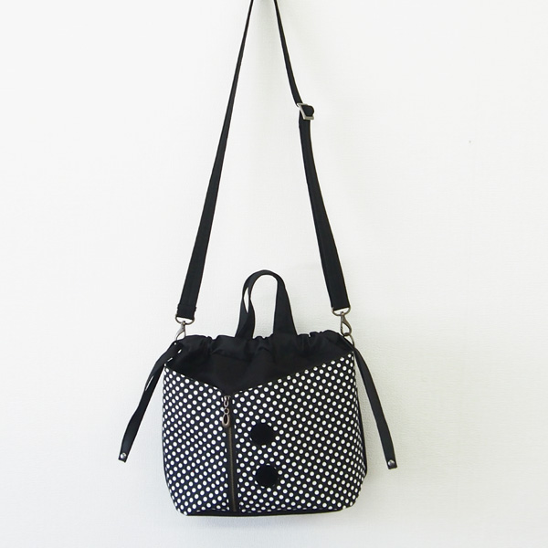 2WAY Drawstring Tote & Shoulder * Black White Dot（2WAY巾着トートショルダー・黒白ドット）