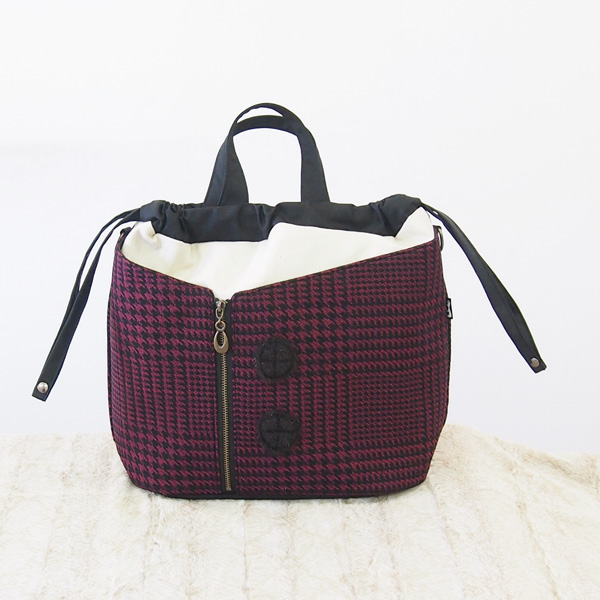 2WAY Drawstring Tote & Shoulder * Plum Tidori Check（2WAY巾着トートショルダー・プラム千鳥チェック柄）