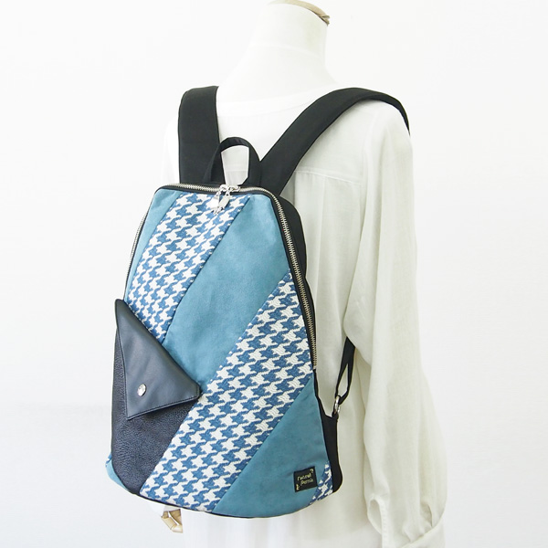 Slim Backpack * Light Blue Tidori Check（スリムなリュック・水色千鳥チェック柄）