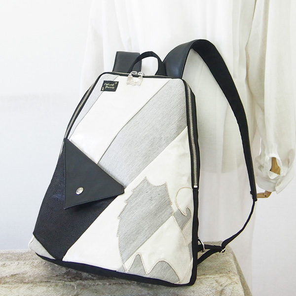 Slim Backpack * Rame White and Gray Cat（スリムなリュック・ラメ入り白とグレーのねこ柄）