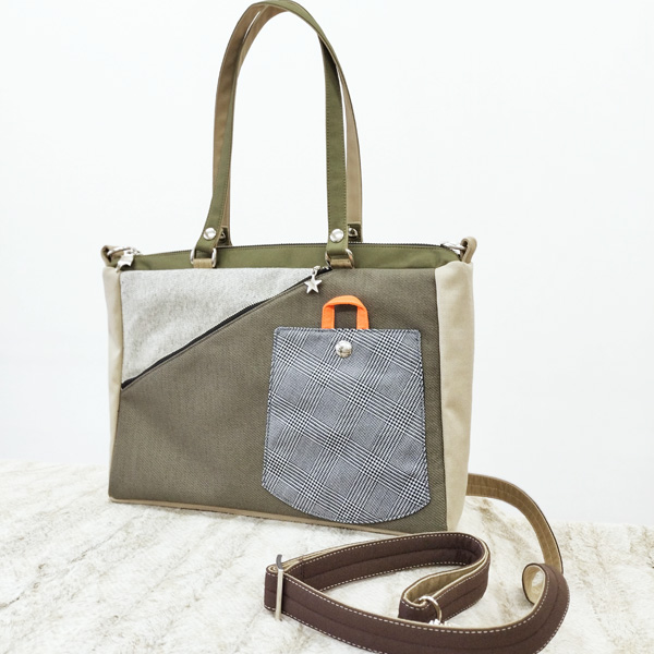 2WAY BAG Square  * Khaki & Gren Check（2WAY 四角型・カーキとグレンチェック柄）