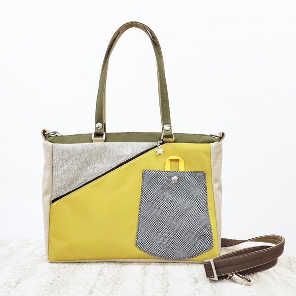 2WAY BAG Square  * Yellow & Gren Check（2WAY 四角型・黄色とグレンチェック柄）