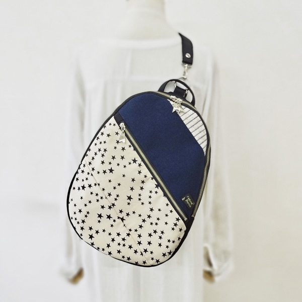 2WAY Backpack & Body * White Star & Navy（A4 ボディショルダー・白黒星柄と紺）