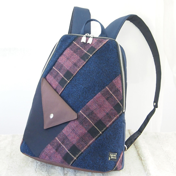 Slim Backpack * Wool Purple Check & Navy（スリムなリュック・ウールの紫チェック柄と紺）