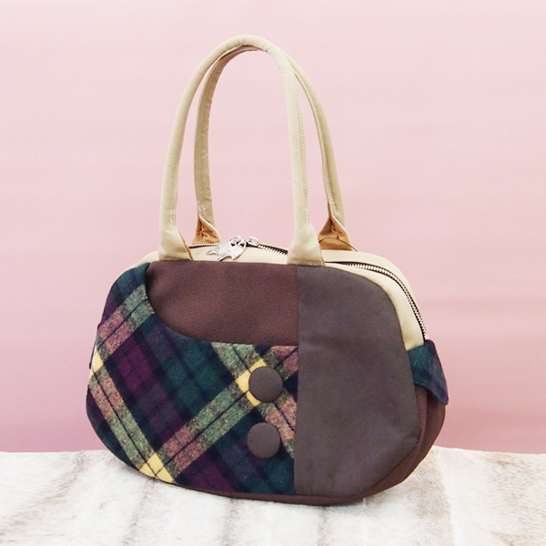 Oval Boston  * Wool Purple Check（楕円ボストン・ウール紫チェック柄）