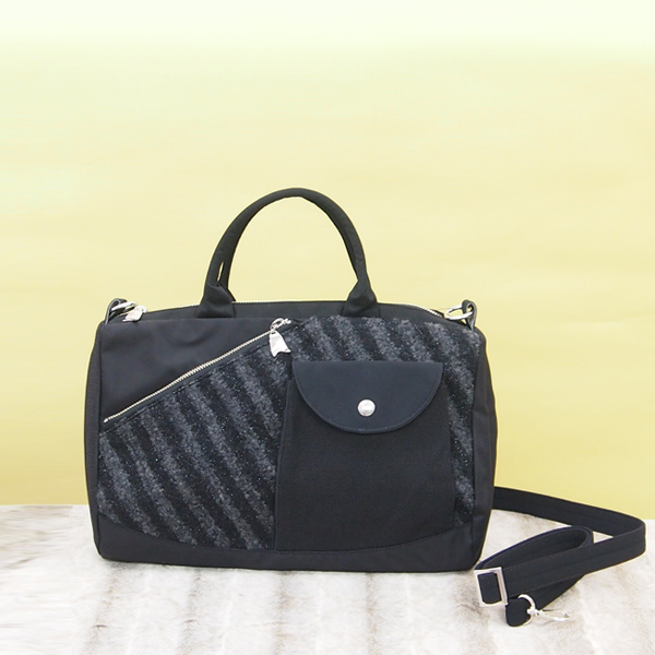 2WAY BAG WIDE * Black Gray Border（2WAY 横長・黒グレーボーダー）