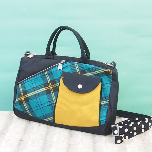 2WAY BAG WIDE * Tuequoise Check（2WAY 横長・ターコイズチェック柄）